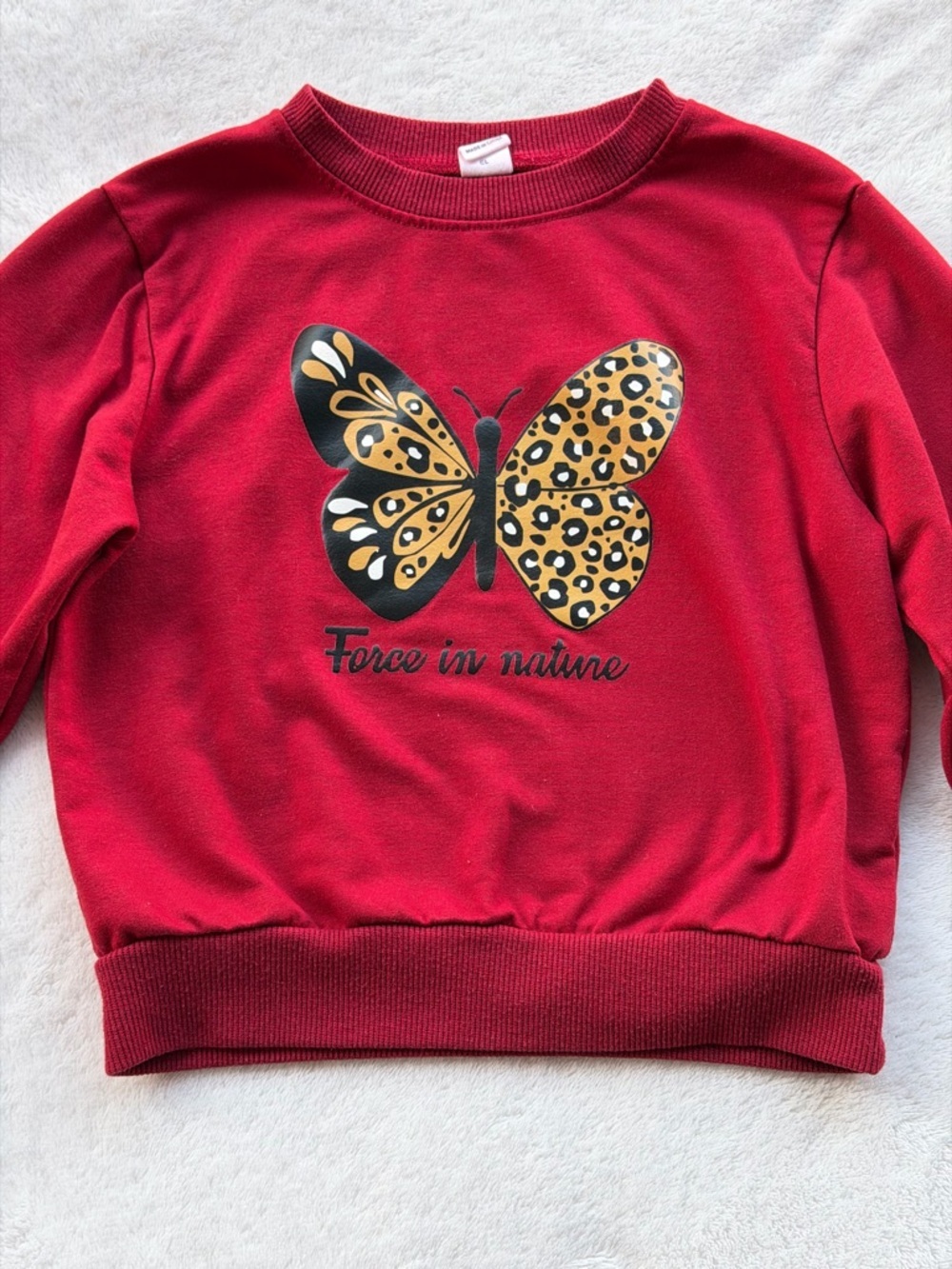 SHEIN Red Girls' Butterfly Sweatshirt with Leopard Print Accent Size 100 (3T/4T) - Picture 2 of 5